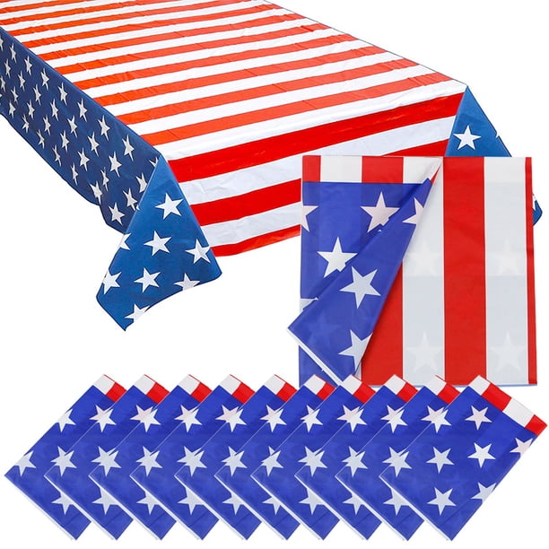 Autrucker 4th of July Tablecloth, 1Pack American Flag Plastic Table