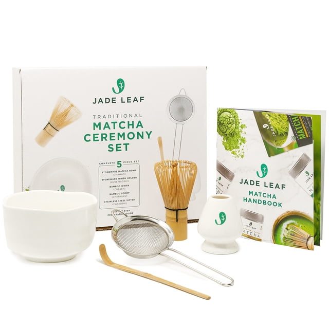Juego de batidores para matcha con hojas de jade para ceremonias de bambú y gres