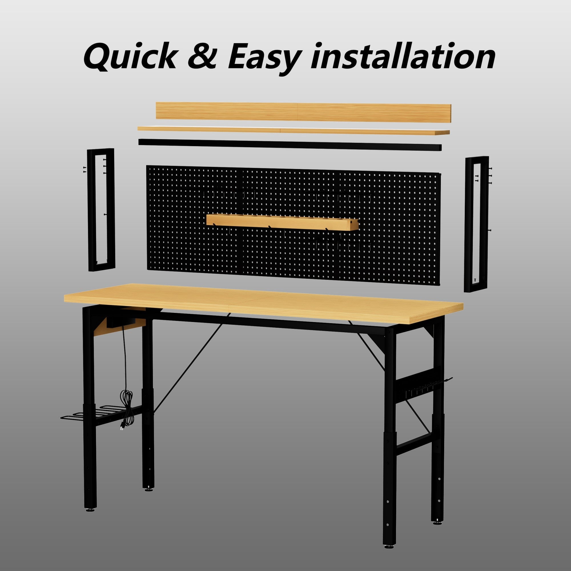 Sailvan 71" Adjustable Workbench with Pegboard, Heavy Duty Wooden Desktop