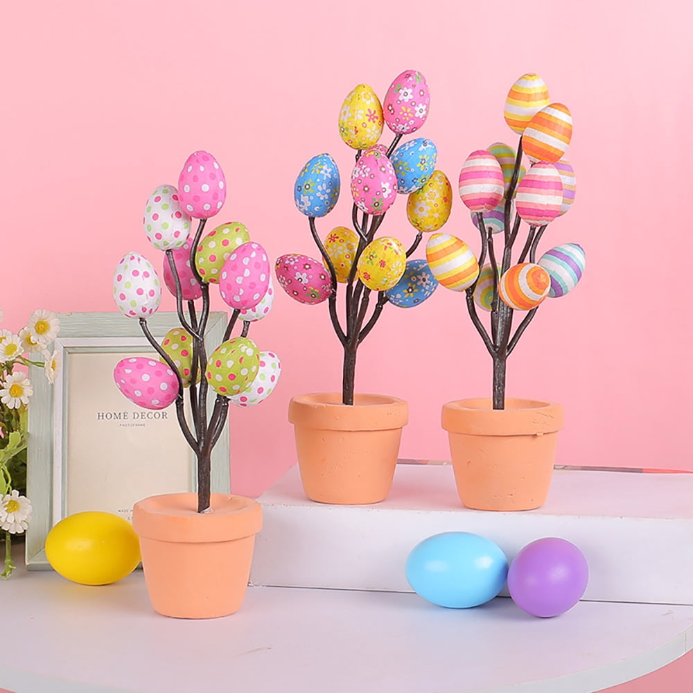 6pcs/set Easter Colorful Eggs Potted Plants Cartoon Printing Eggs Easter Desktop Decoration Decoration