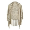 thumbnail image 1 of Poncho holgado con flecos de ante para mujer - Chal abierto con estampado perforado, tejido de poliéster, talla única, elegantes flecos para llevar en ocasiones informales, en la playa y en festivales, 1 of 5