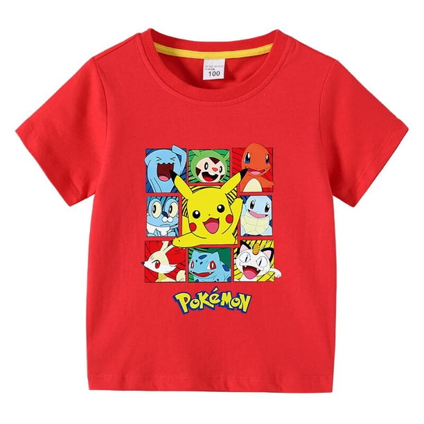 Camisetas de Pokémon para niños y niñas, ropa de manga corta con estampado de dibujos animados de Pikachu, moda de verano qym unisex