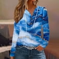 thumbnail image 2 of JTZGDY Fall Womens Eyelet T-Shirts Casual Drawstring Button V Neck Crochet Hollow out Long Sleeve Hooded Pullover Tops Boho Floral Printed Graphic Hoodie Shirts Blue#03 XL, 2 of 6