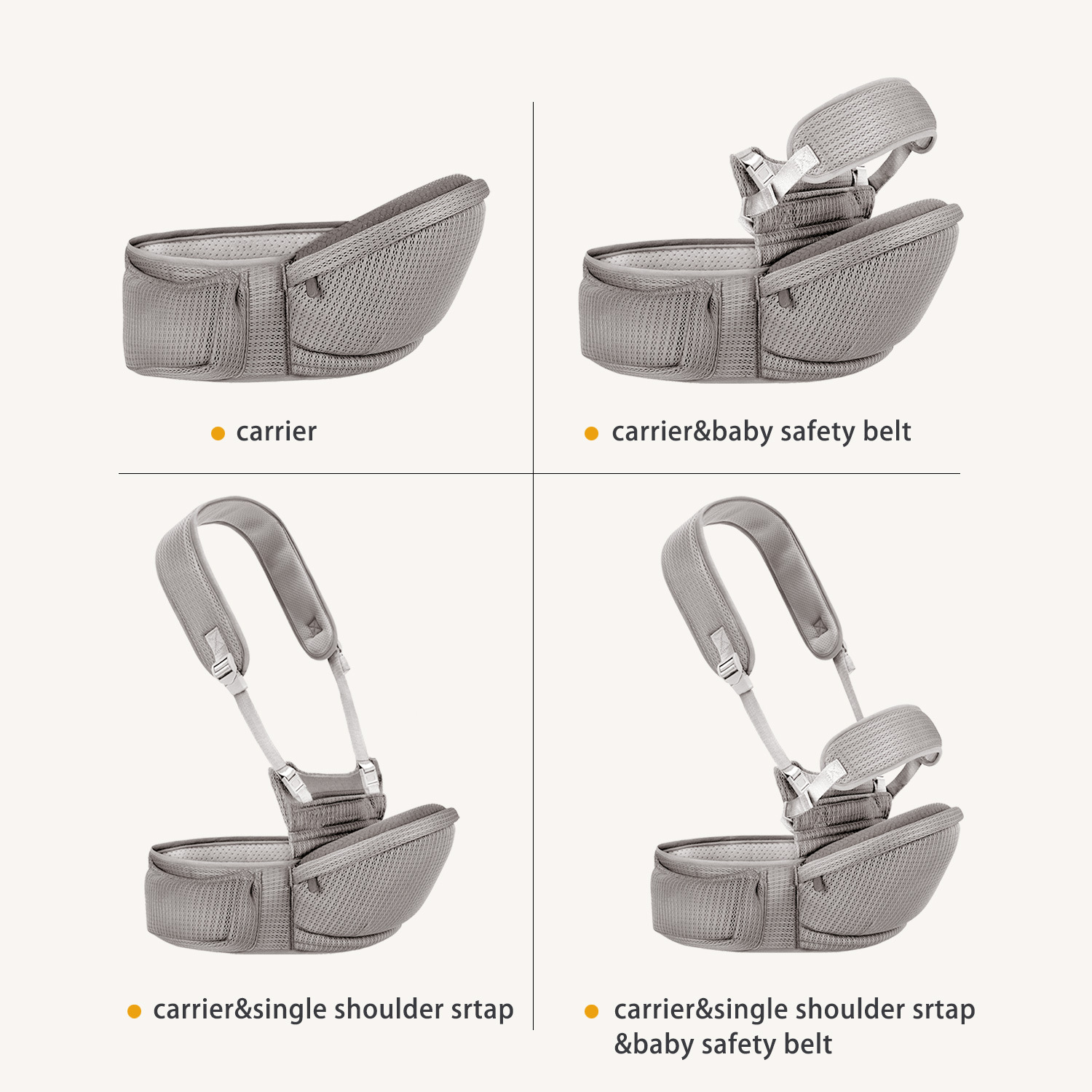 Baby Hip Carrier - Hip Carrier for Baby with Baby Safety Strap - Toddler Carrier 7-45 lbs - Ergonomic Infant Holder Baby Carrier with Hip Seat Large Capacity Pockets