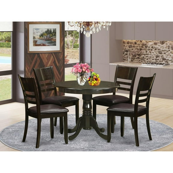 East West Furniture Antique 5-piece Round Table and Dinette Chairs in Cappuccino
