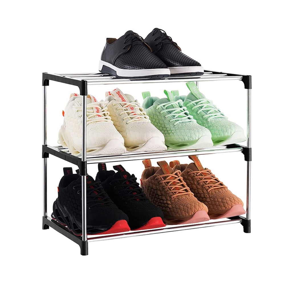 3Tier Stackable Small Shoe Rack, Lightweight Shoe Shelf Storage