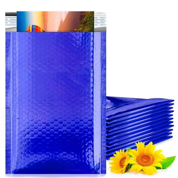 Blue Metallic Bubble Mailers, 5 x 9 Inches. Pack of 250 Bright Metallic Bubble Envelope. Self-Seal Foil Shipping Envelopes. Waterproof Poly Mailers Metallic for Small Business
