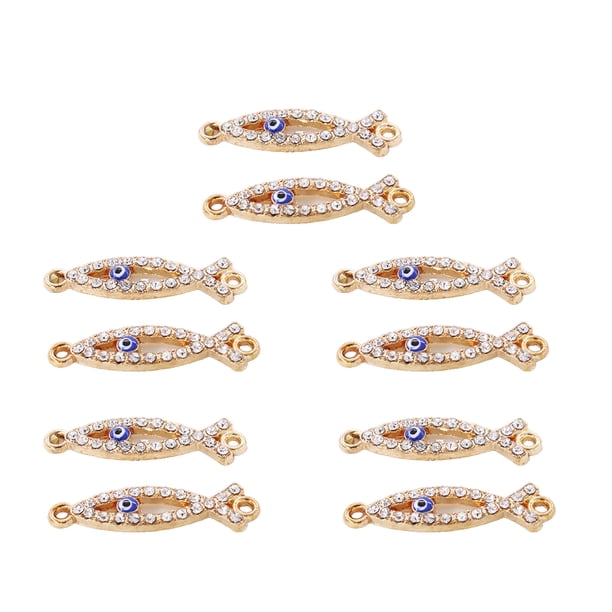 Sonducket Paquete de 10 conectores, joyería brillante hecha a mano Bohemia, conexión de colgantes en forma de pez para llavero de DIY Ropa, zapatos y accesorios Miscelánea Ojo azul KC Sonducket AP010925-01B