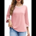 thumbnail image 1 of Blusas de 3/4 para Mujer, Elegantes, Informales, con Cuello Redondo, Holgadas y A , para Rosa XL, 1 of 8
