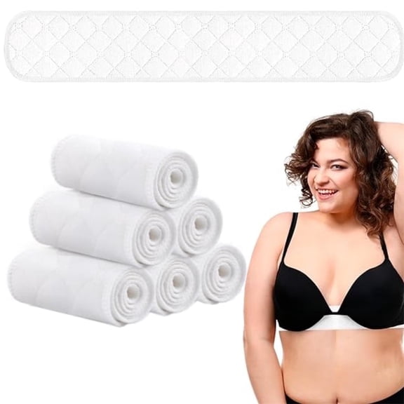 Scheam 6 Pack Rectangle Bra Liners for Sweating Rash,Cotton Under Breast Liners,White Reusable Absorb Sweat Pads,for Women Sweating Supplies (17 x 3 Inch)