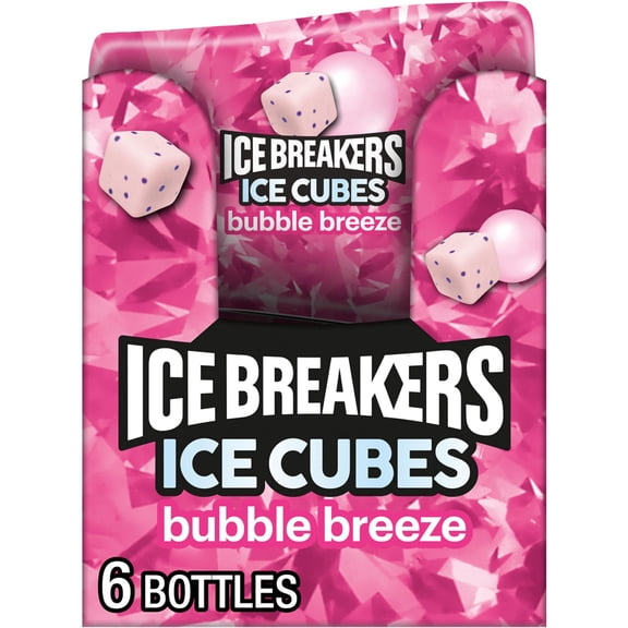 ICE BREAKERS Ice Cubes Bubble Breeze Flavored Sugar Free Chewing Gum Bottles, 3.24 oz 6 Count, 40 Pieces