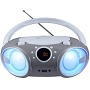 SINGING WOOD CD/CD-R/CD-RW Boombox Portable/w Bluetooth, USB, AM/FM Radio, AUX-Input, Headset Jack, Foldable Carrying Handle and LED Light (Space Grey)