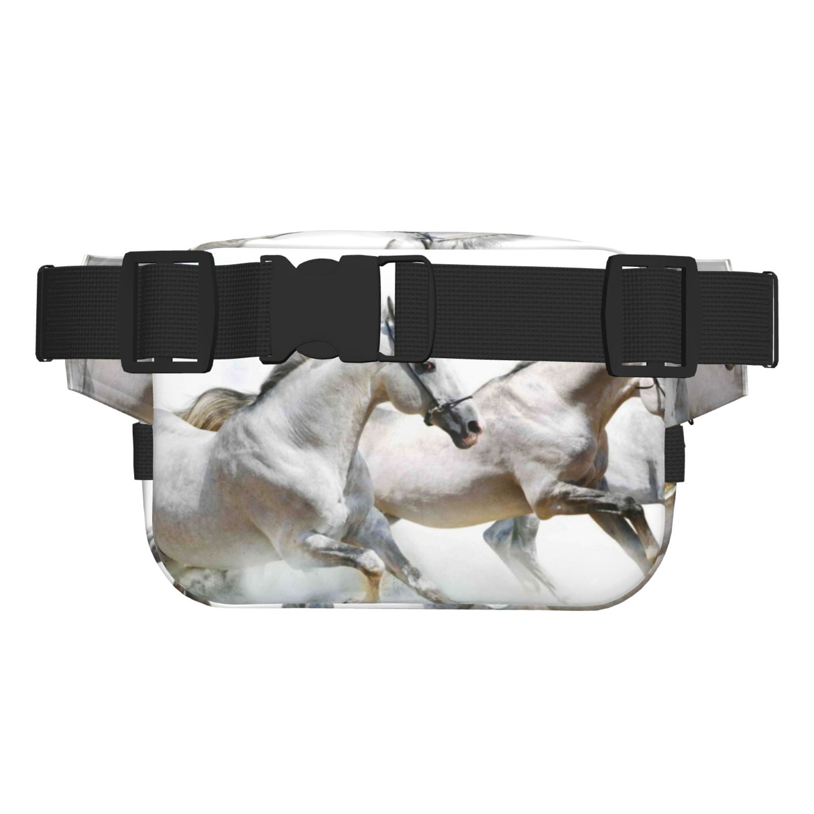 Picia Running White Horses Print Square Double-Layer Waist Bag Mini Adjustable Waist Belt Bag Exercise Running Travel Hiking