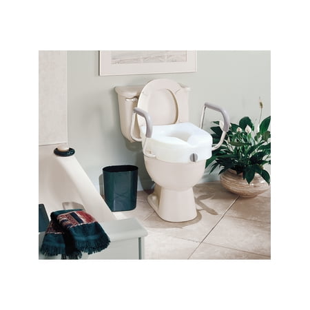Carex E-Z Lock White Polyethylene Non-Elongated Toilet Seat with Arms 5 Height up to 300 lbs