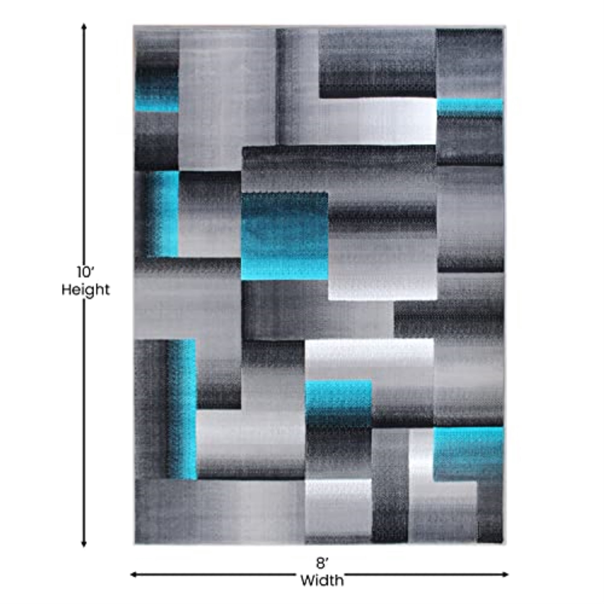 Flash Furniture Elio Rectangular Contemporary Grey, Turquoise Area Rug, 8' x 10'