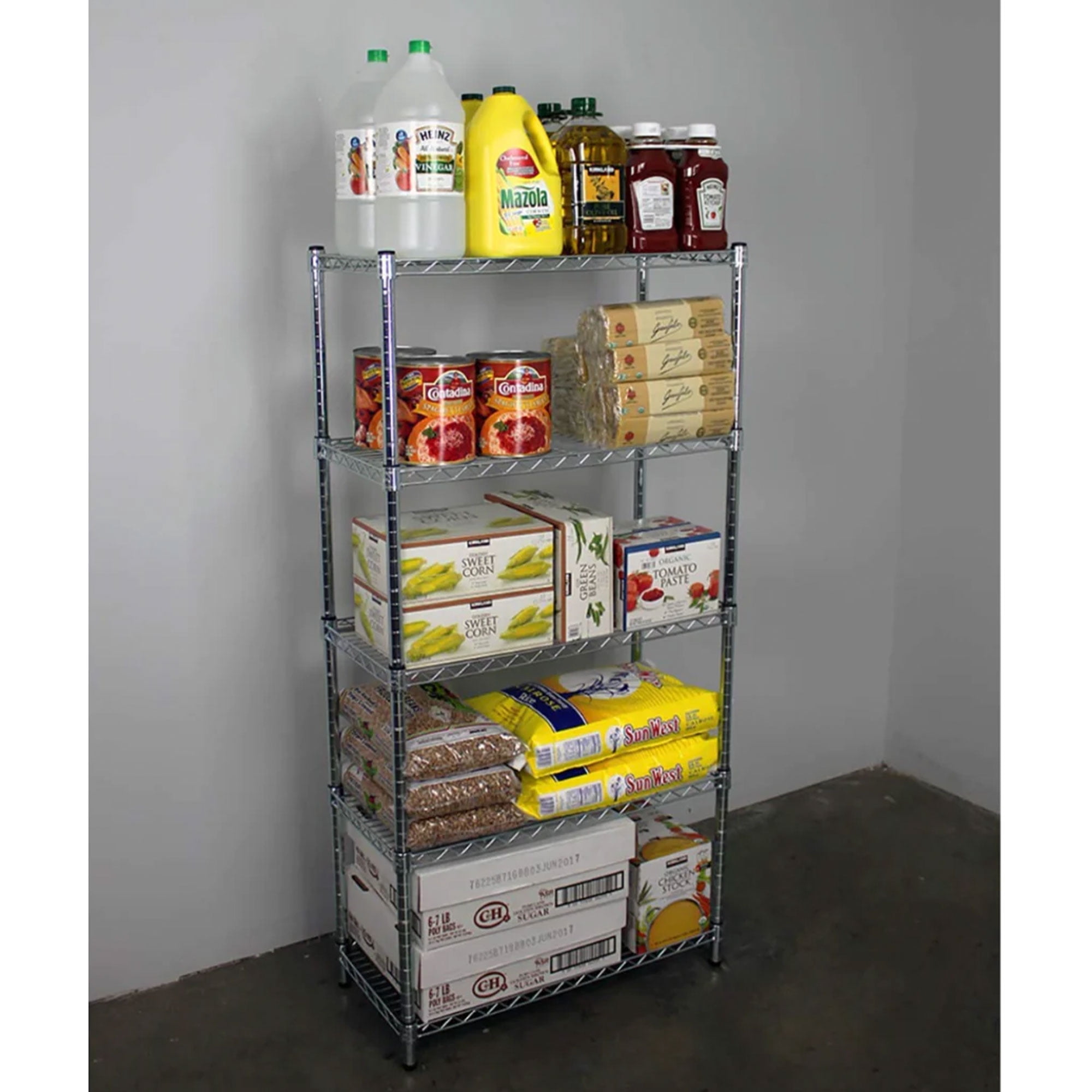 SafeRacks 4 Tier  Steel Wire Shelving Unit with 4 Leveling Feet, Silver