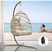 Nicesoul Swing Egg Chair Wicker Hanging Chair With Stand Color Dark Grey Maximum Weight 350lbs