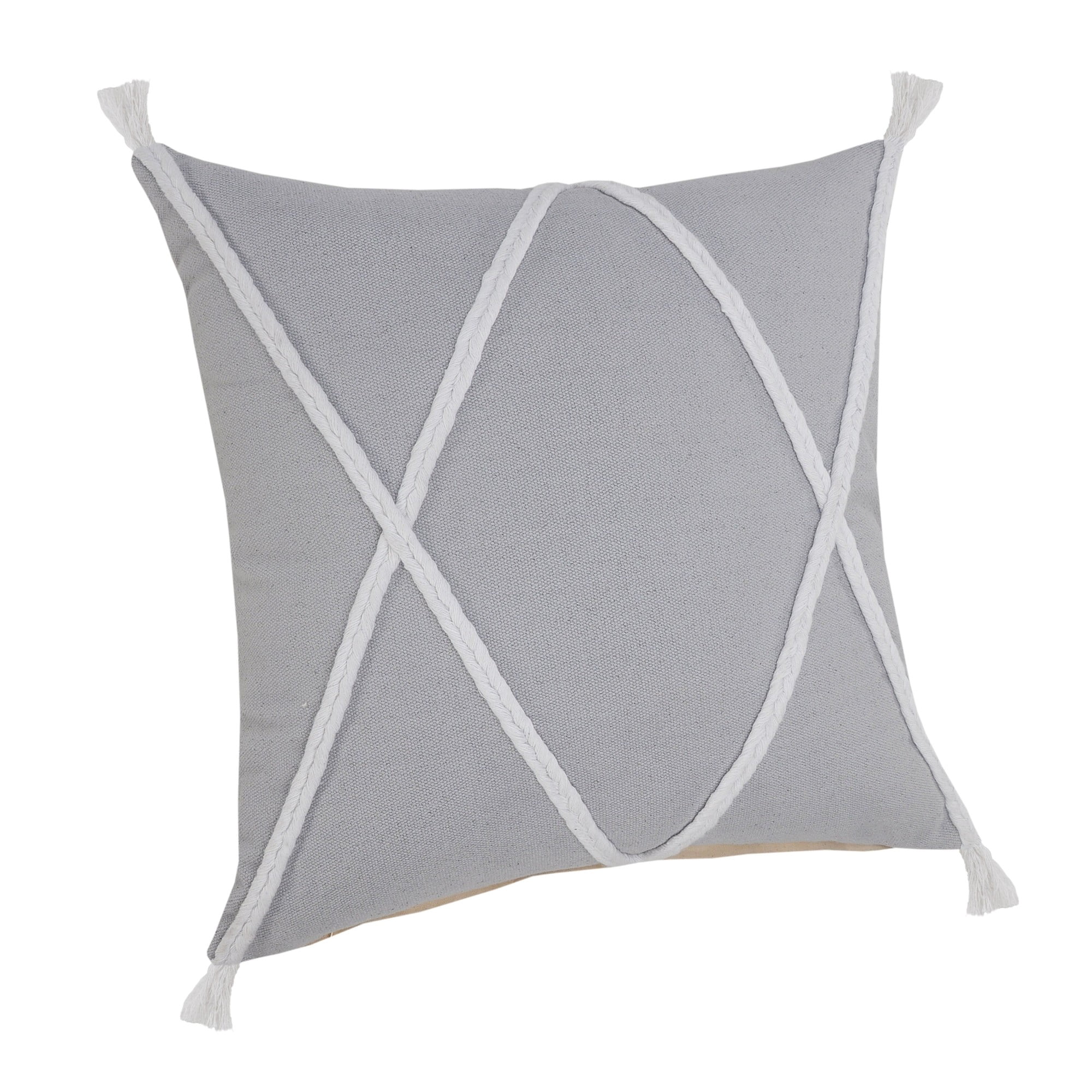 Laddha Home Designs Handwoven Braided Diamond Throw Pillow Cover - 20" - Gray and White