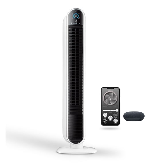 Open Box Lasko 40" 5-Speed Smart Tower Fan Powered by Aria, Wi-Fi Connected, Alexa, Google, White, T40735