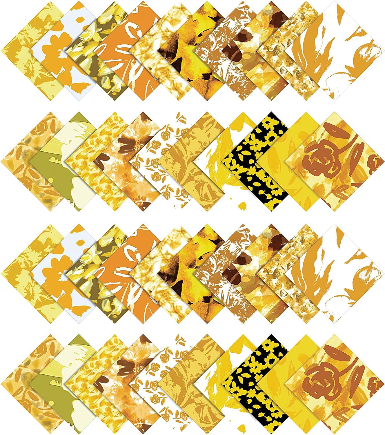 Soimoi 40Pcs Floral Artistic Print Precut Fabrics Strips Roll Up 1.5x42inches Cotton Jelly Rolls For Quilting - Yellow