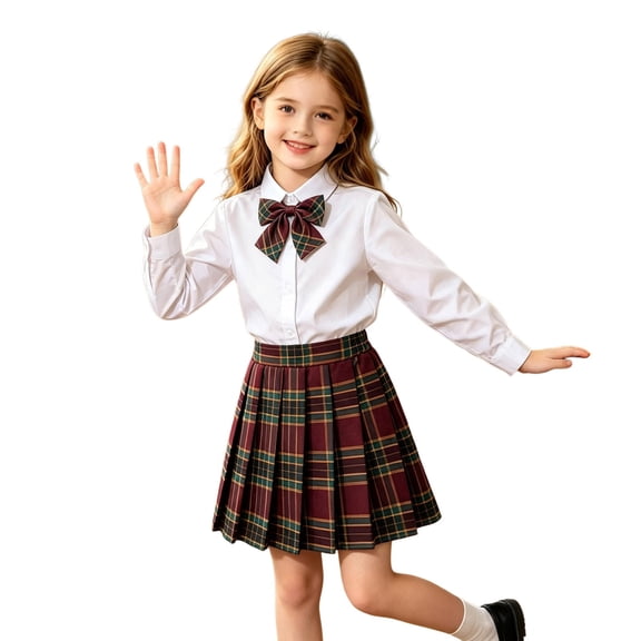 Glisme Little Girls Back To School Skirts Plaid Elastic Waist College Style Comfortable Pleated Skirt For Girls Size 6-7 Years