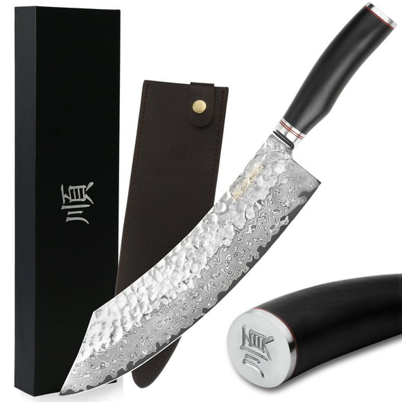 YOUSUNLONG Couteau de Boucher 12 Pouces - Couteau de Broyage Japonais en Acier Damas Martelé Max Ultra Tranchant