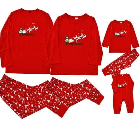 

Christmas Family Matching Pajamas Set Adult Kids Babyr Printed Tops+Plaid Pants Sleepwear Nightwear Set Navidad Pijama Familiar