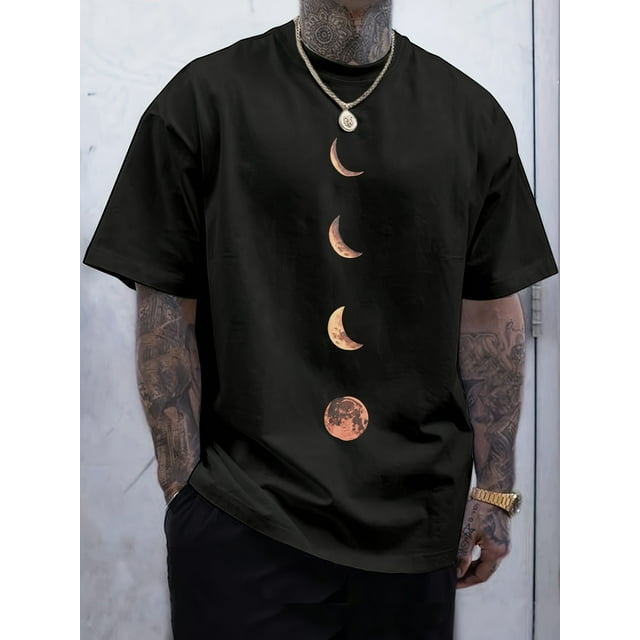 T-Shirt Imprimé Décontracté pour Hommes - Polyester Respirant, Col Rond, Lavable en Machine - Parfait pour les Sorties d'Été et les Sports