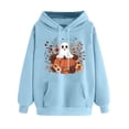 thumbnail image 4 of EchfiProm Womens Blue Sweatshirts Hooded Ghost Print with Pocket Oversized Long Sleeve Tops for Ladies Pullover S, 4 of 4