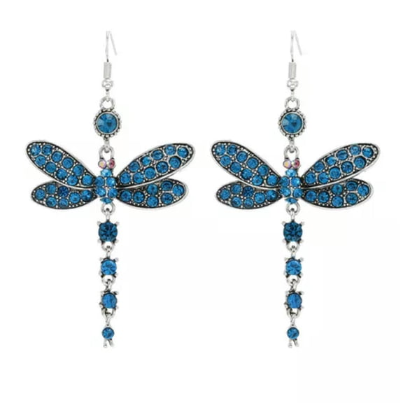 HOOUN Gorgeous Colors Dragonfly Crystal Rhinestone Silver Plated Hook Earrings Jewelry-Blue