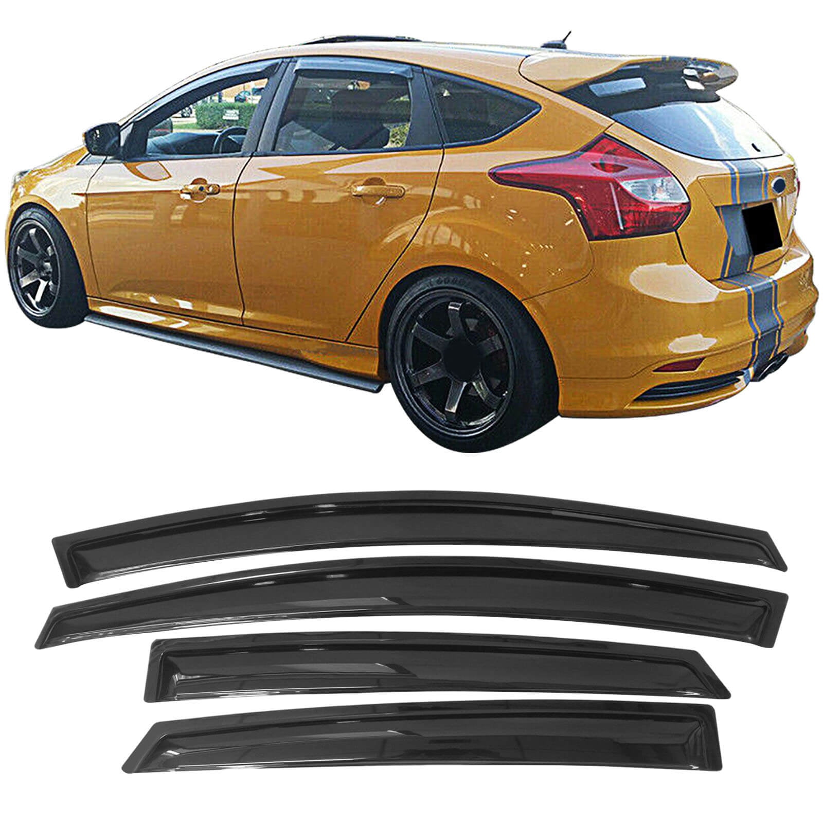 Ikon Motorsports Compatible with 12-18 Ford Focus Acrylic Window Visors Vent Deflector Rain Guard 4Pc Set Outside Mount 2012 2013 2014 2015 2016 2017 2018