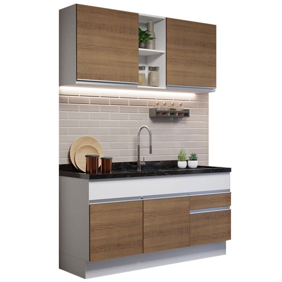 Cocina Integral Completa 150cm Glamy Madesa - Blanco/Marrón