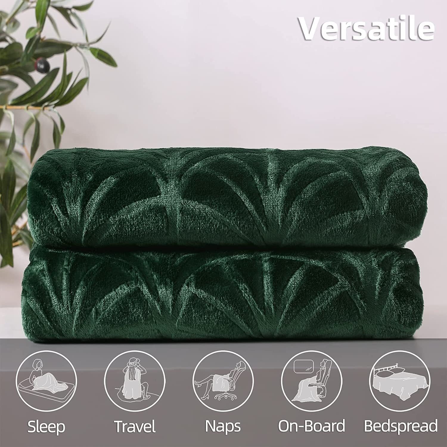 Whale Flotilla Flannel Fleece 90x66 Inch Twin-XL Size Blanket for Bed, Soft Fluffy Velvet Bedspread Coverlet with Decorative Vintage Pattern for All Season, Warm and Lightweight, Deep Green