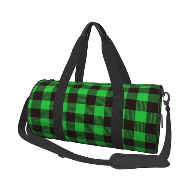 Balery Buffalo Plaid Green Black Bolsa de Gimnasio para Mujeres y Hombres, Bolsa de Viaje Impermeable, Bolsa de Fin de Semana con Compartimento para Zapatos y Bolsillo Húmedo