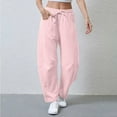 thumbnail image 2 of Zpanxa Women's Barrel Leg Sweatpants Solid Color Drawstring Elastic Waist Wide Fit Casual Lounge Pants with Pockets Athletic Comfort, 2 of 7
