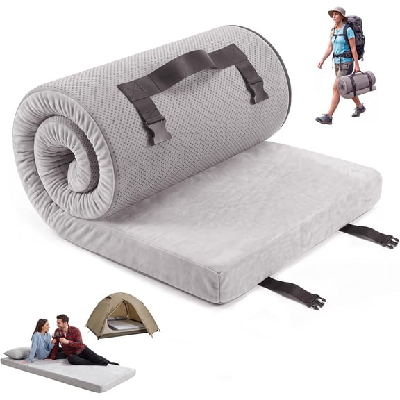 CuisinSmart 3 Inch Roll‑Up Memory Foam Camping Mattress,72"x24"Portable Floor Sleeping Mat with Removable Washable Cover & Non‑Slip Bottom for Camping SUV Guest Sleeping Cot