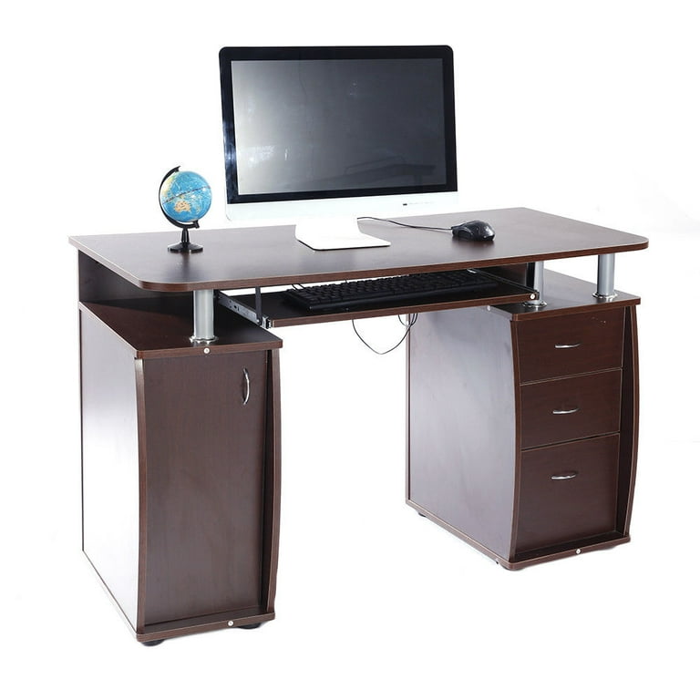 Ktaxon Brown Bedroom PC Desk with Storage Shelves, 3 Drawers Ktaxon Brown Bedroom PC Desk with Storage Shelves, 3 Drawers