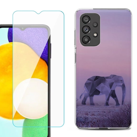 Slim-Fit Gel TPU Phone Case for Samsung Galaxy A23 5G, with Tempered Glass Screen Protector, by OneToughShield ® - Twilight Elephant