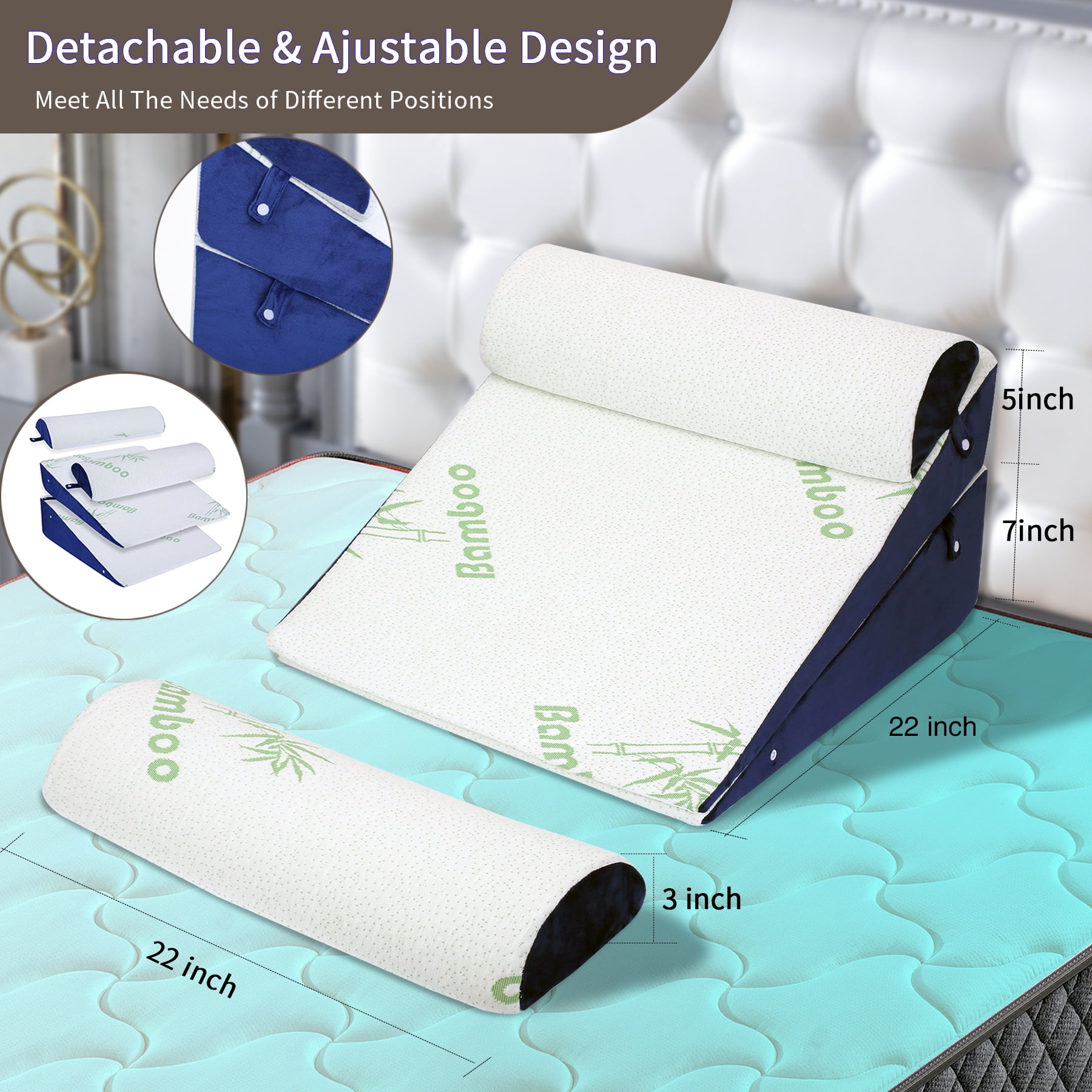 WDBBYL Memory Foam Wedge Pillows - Removable Cover, Post Surgery Recovery, Pain Relief 4 Count