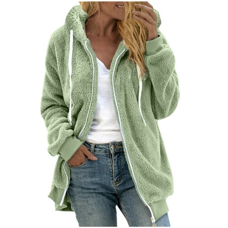Miluxas Womens Fuzzy Fleece Jacket Zip Up Oversized Winter Warm Sweatshirt Hoodies Green 18(XXXXXL)
