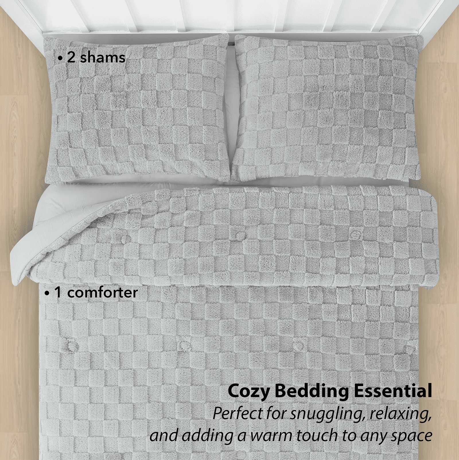 Your Zone 3-Piece Gray Embossed Checkerboard Comforter Set Twin/Full, Unisex, Kids