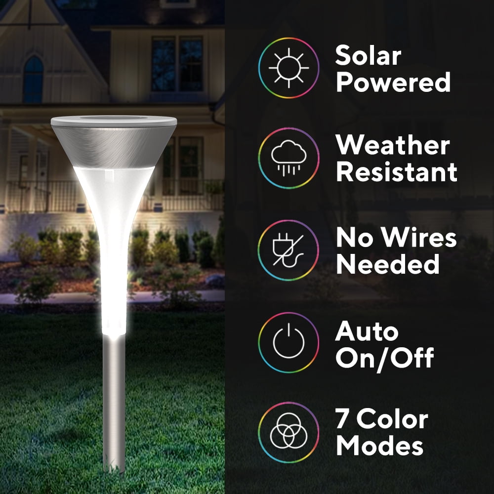 Brightology Lumaverse Solar Powered Multi Colored Flare Stake Lights Colorful Landscape Lighting For Patios Pathways And Lawns Weather Resistant Auto On And Off Pack Of 4 Walmart Com Walmart Com