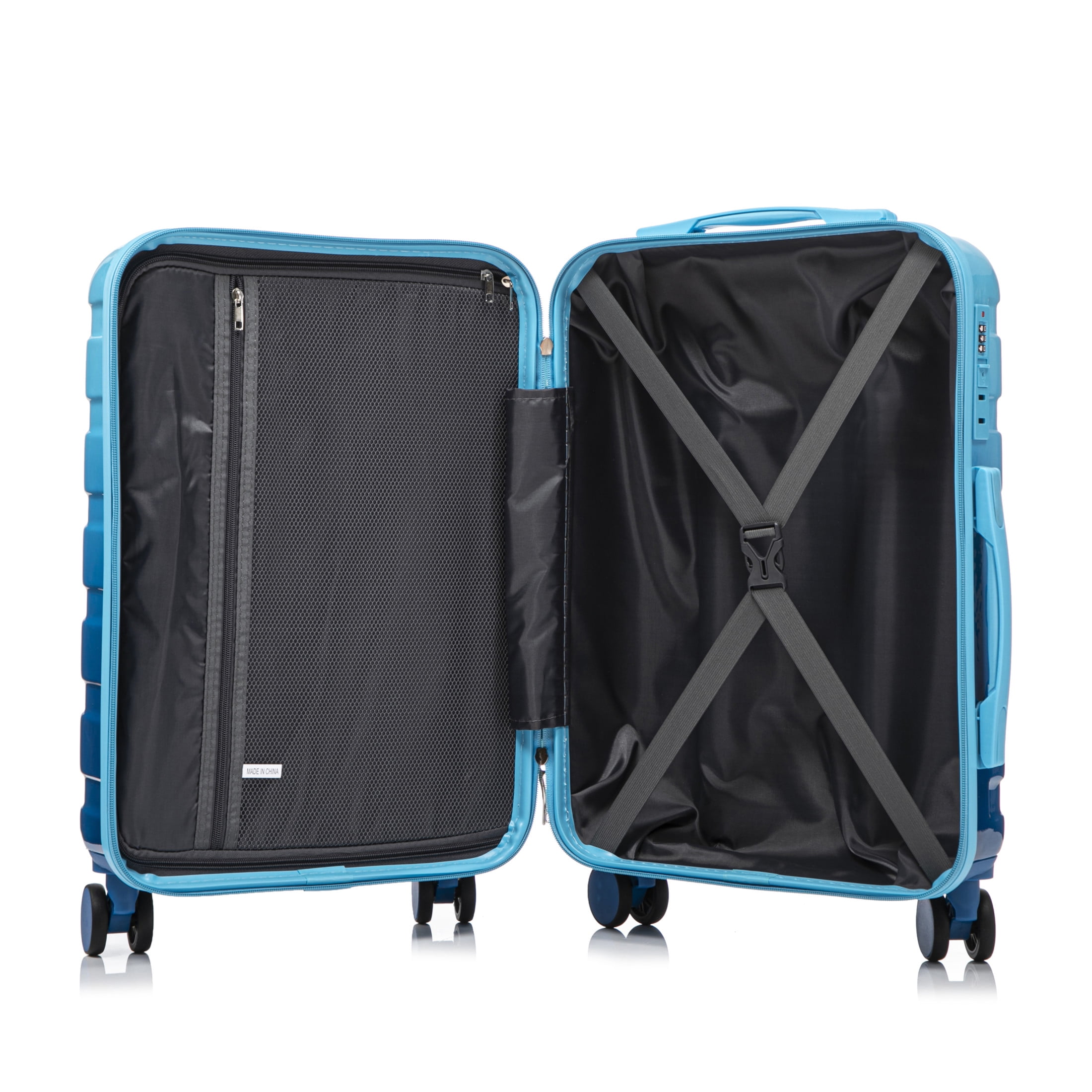 Noble House Vance 20"/14" Hardshell Spinner Luggage Set, Carry-On Suitcase and Cosmetic Case, Navy & Light Blue, Set of 2