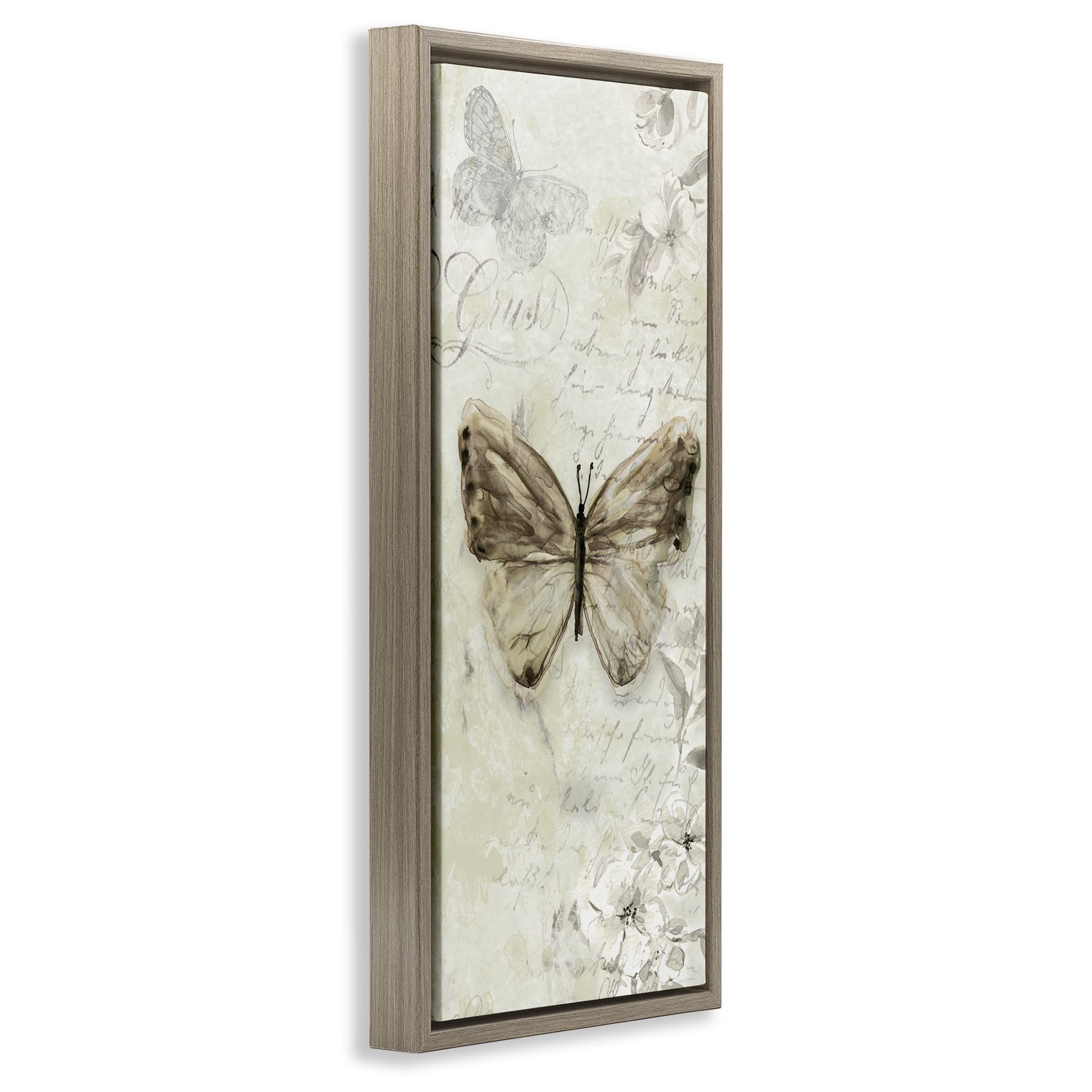 Stupell Industries Vintage Patterned Butterfly Animals & Insects Painting Brown Floater Framed Canvas Art Print Wall Art, 15 x 31