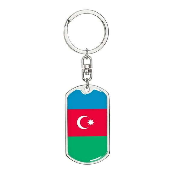 Azerbaijan Flag Keychain Dog Tag Stainless Steel or 18k Gold
