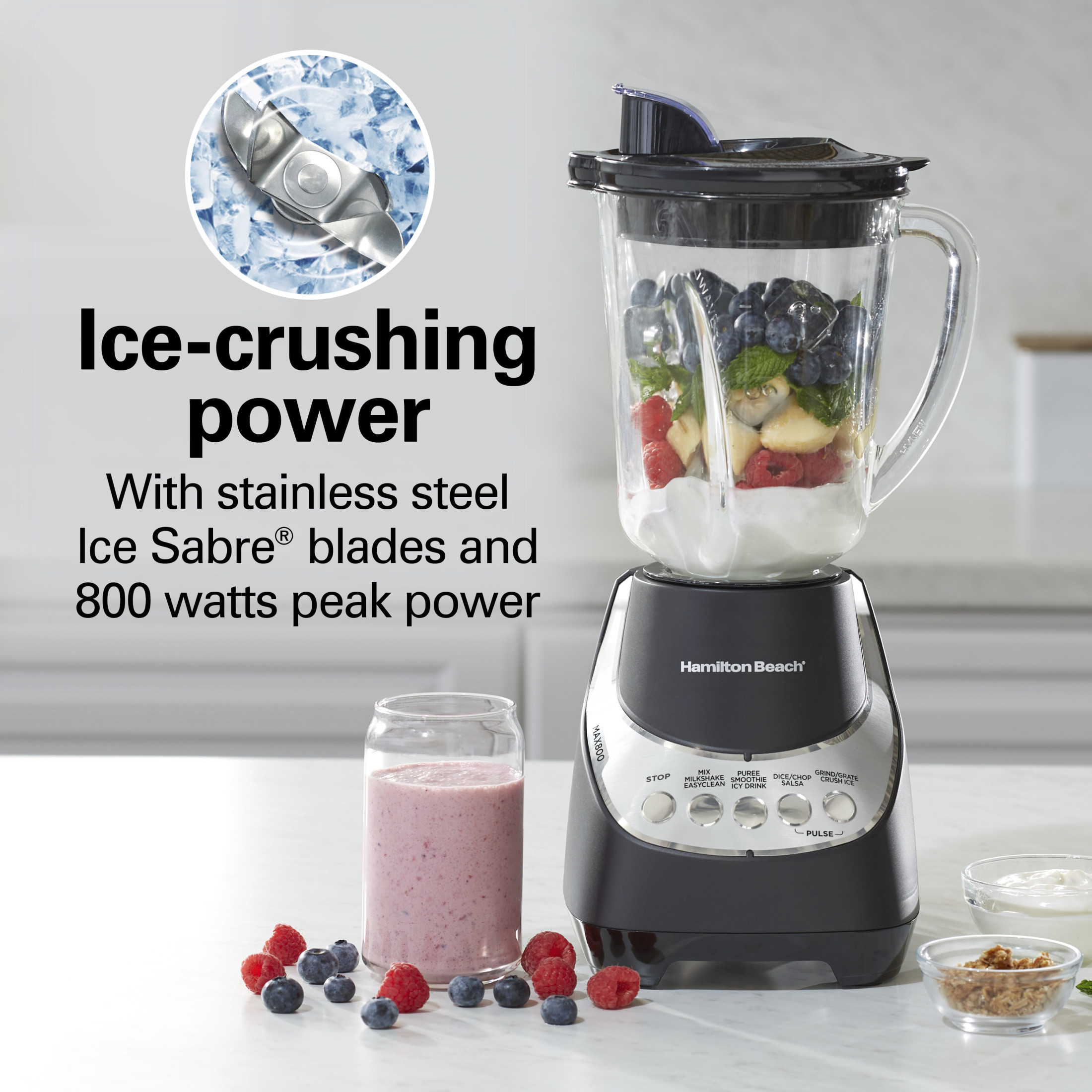 Hamilton Beach Wave Action Smoothie Blender, 48oz Glass, Black photo 2