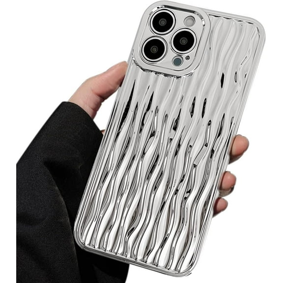 Compatible with iPhone 11 Case,Cute Plating Silver 3D Water Ripple Pattern Bling Glitter Cover Raised Camera Protection Bumper TPU Shockproof Phone Case for Women Girls-Silver