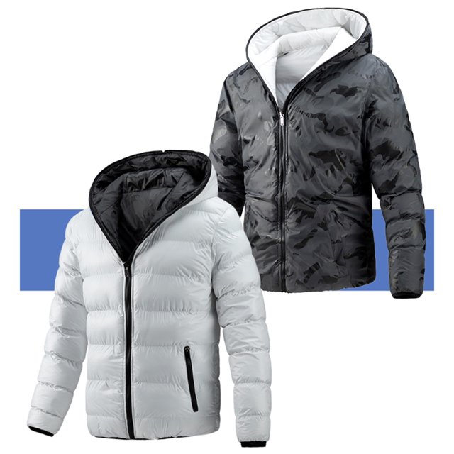 DPTALR Veste de Vol pour Hommes Réversible avec Capuche et Col en Manteau Chaud d'Hiver