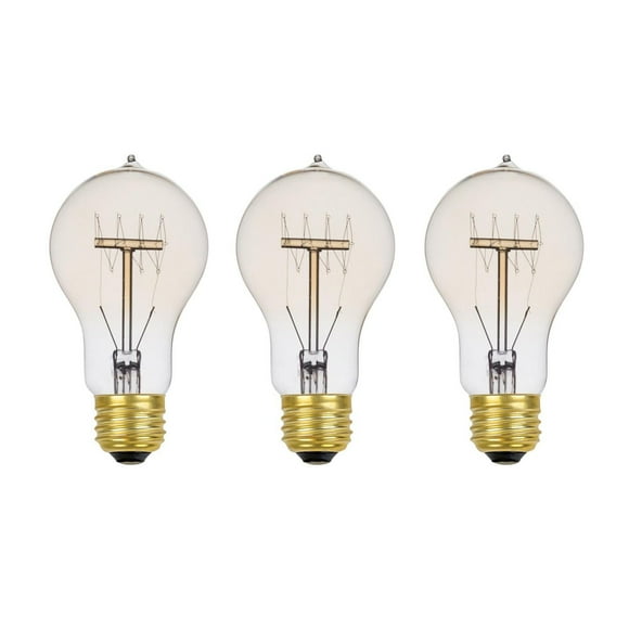 60W Vintage Edison A19 Quad Loop Incandescent Filament Light Bulb 3-Pack, E26 Base, 245 Lumens