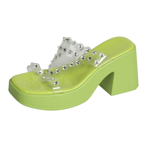 Mostsola Womens High Platform Heels Fashion Clear Rhinestone T-Strap Square Open Toe Sandals